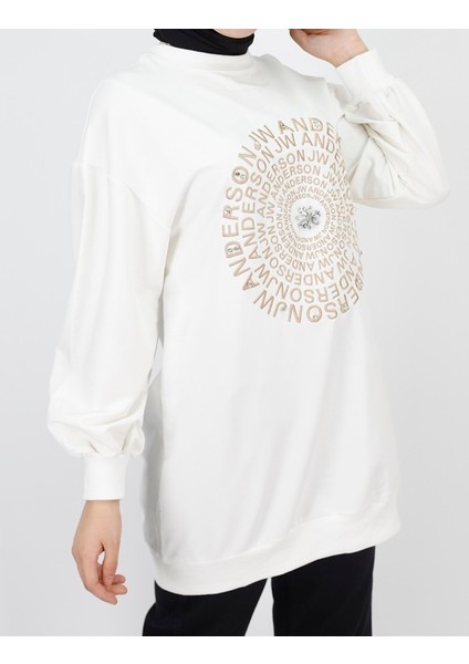 71143 2 Ip Kumaş Nakış Yazı Ve Taş Detaylı Sweatshirt