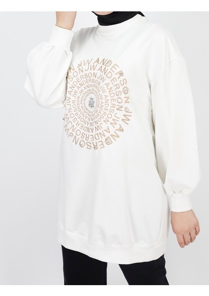 71143 2 Ip Kumaş Nakış Yazı Ve Taş Detaylı Sweatshirt