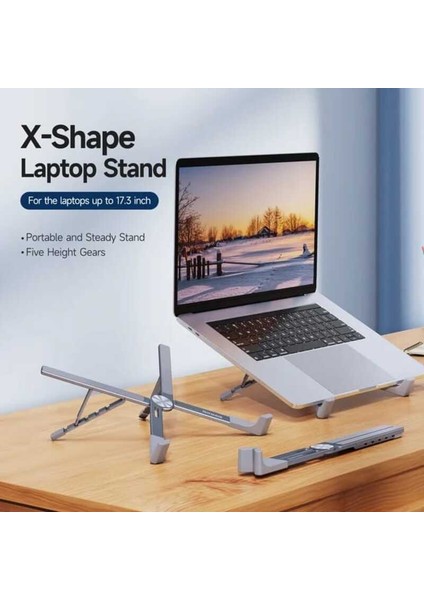 5 Kademeli Yükseklik Ayarlı Katlanabilir Masaüstü Alüminyum Telefon, Tablet ve Laptop Standı
