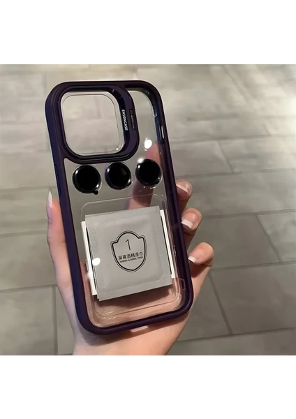 Apple iPhone 11 Uyumlu Kamera Çerçeve Koruma Kapaklı Stantlı Kılıf + Lens Koruma