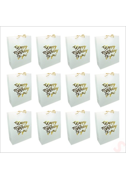 Happy Birthday Beyaz Karton Çanta, 32 x 26 x 10 cm - 12 Adet fiyatları