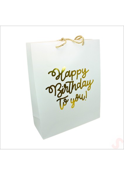 Happy Birthday Beyaz Karton Çanta, 32 x 26 x 10 cm - 12 Adet modelleri
