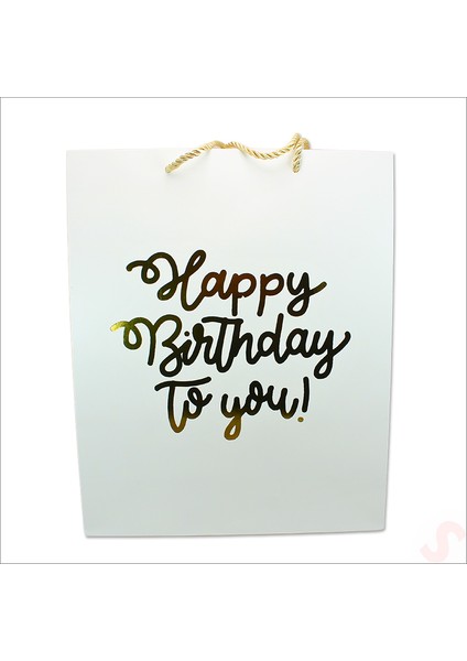 Happy Birthday Beyaz Karton Çanta, 32 x 26 x 10 cm - 12 Adet indirimleri