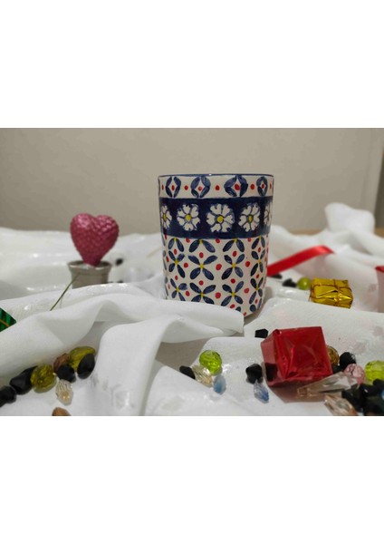 Lacivert Çiçekli El Yapımı Seramik Büyük Boy Kupa