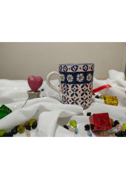 Lacivert Çiçekli El Yapımı Seramik Büyük Boy Kupa fiyatları