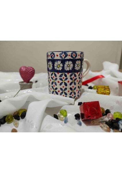 Lacivert Çiçekli El Yapımı Seramik Büyük Boy Kupa modelleri