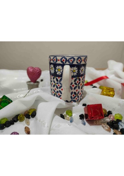 Lacivert Çiçekli El Yapımı Seramik Büyük Boy Kupa fırsatları