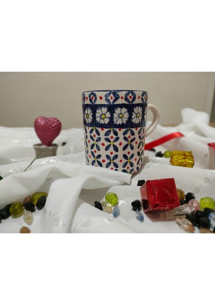 Lacivert Çiçekli El Yapımı Seramik Büyük Boy Kupa indirimleri