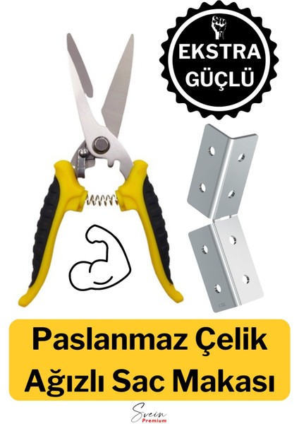 Çok Amaçlı Keskin Uçlu Paslanmaz Çelik Ağızlı Yaylı Teneke Köşebent Makası Alçıpan Makas 20 cm