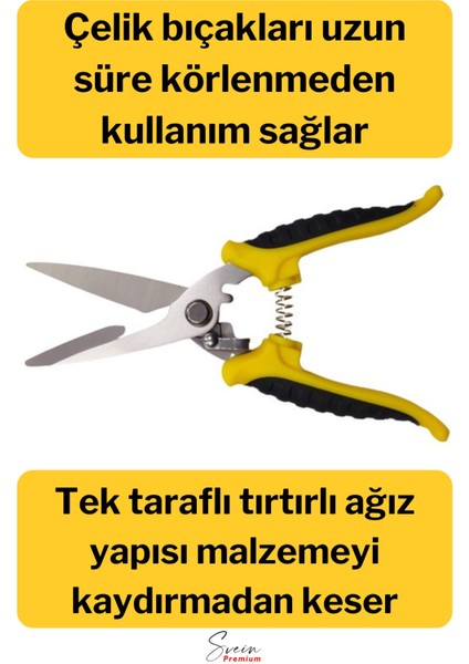 Çok Amaçlı Keskin Uçlu Paslanmaz Çelik Ağızlı Yaylı Teneke Köşebent Makası Alçıpan Makas 20 cm