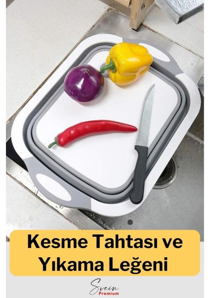 Çok Amaçlı Premium Katlanır Kesme Tahtası Tıpalı Yıkama Leğeni Badya ve Koçero Su Maşrapası 2li Set