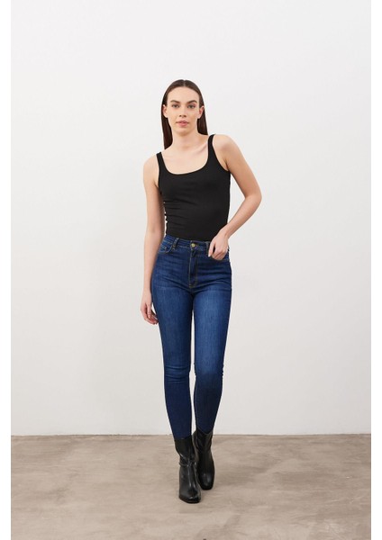 Kadın Holly Dirty Dark Blue Ekstra Yüksek Bel Skinny Jean Pantolon