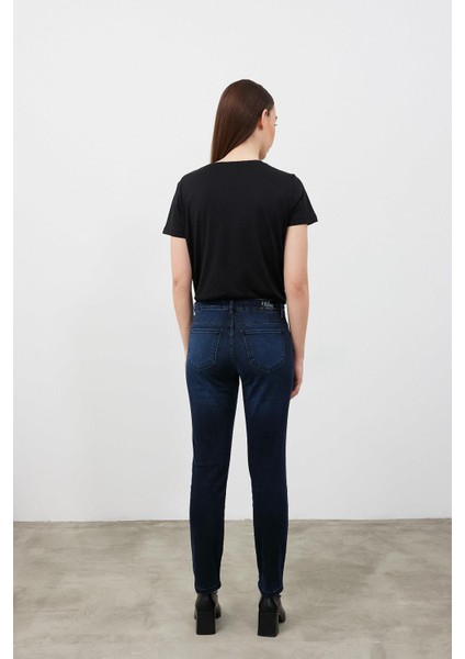 Kadın Petra Blue Black Boyfriend Jean Pantolon fırsatları