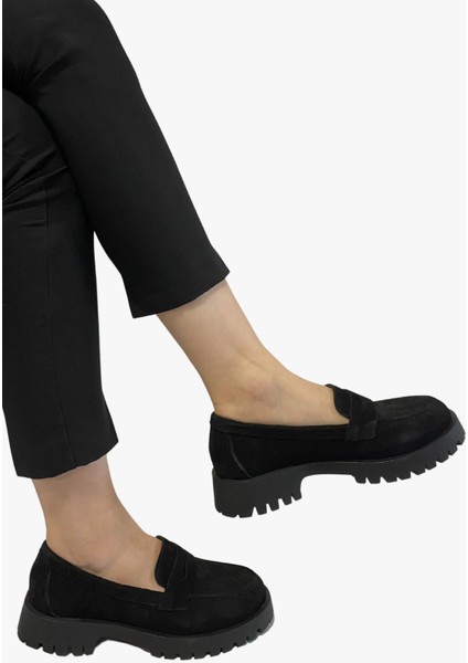 78-02-75001 Kadın Nubuk Deri Siyah Loafer