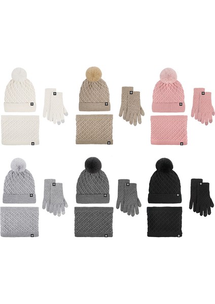 Kadın Kış Kadife Sıcak Örme Şapka 3 Parçalı Set (Yurt Dışından)