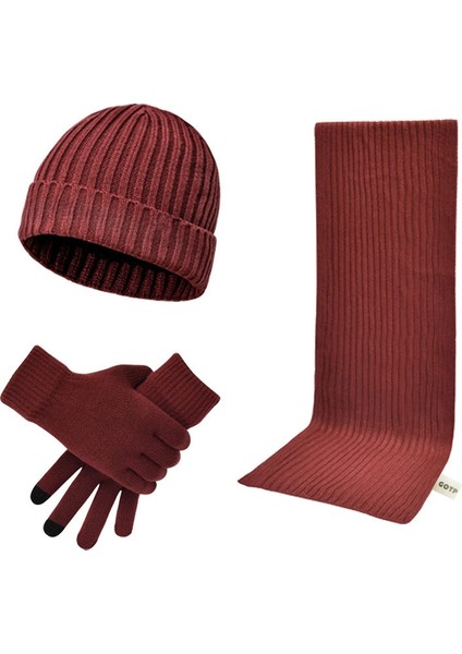 Erkek ve Kadın Kışlık Polar Örme Şapka 3 Parçalı Set (Yurt Dışından)