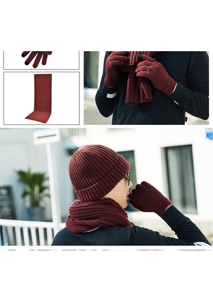 Erkek ve Kadın Kışlık Polar Örme Şapka 3 Parçalı Set (Yurt Dışından)