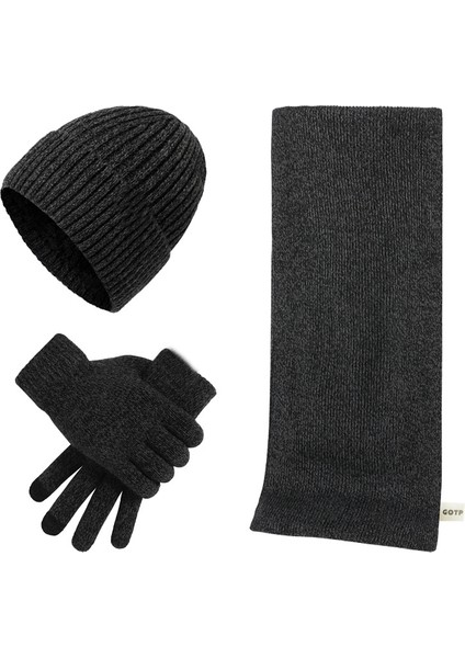 Erkek ve Kadın Kışlık Polar Örme Şapka 3 Parçalı Set (Yurt Dışından)