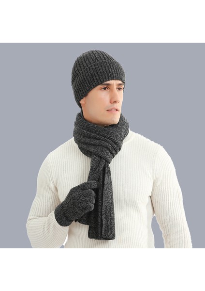 Erkek ve Kadın Kışlık Polar Örme Şapka 3 Parçalı Set (Yurt Dışından)