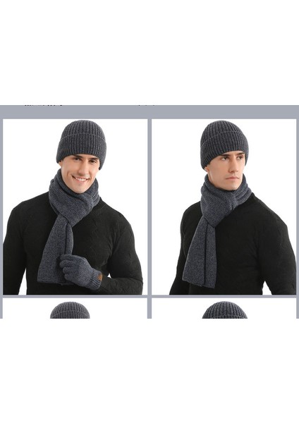 Erkek ve Kadın Kışlık Polar Örme Şapka 3 Parçalı Set (Yurt Dışından)