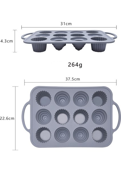 12 Mini Kek Kalıbı Silikon Buhar Dayanıklı Yüksek Isıya Dayanıklı (Yurt Dışından)