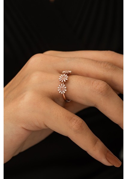 Papatya Ahengi Üç Sıra Yüzük Rose Gold Kaplama 925 Ayar Gümüş fiyatları
