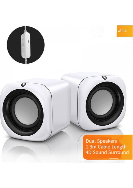 4d Şok Ses Mini Hoparlör, Yüksek Hacimli Kablolu Hoparlör Subwoofer Çift Hoparlör Dualshock Film Ev Dizüstü Masaüstü Bilgisayar Hoparlörü (Beyaz) (Yurt Dışından)