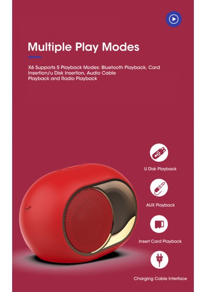 X6 Bluetooth 5.0 Hoparlör Tws Telefon Pc Için Taşınabilir Kablosuz Hoparlörler Su Geçirmez Dış Mekan Stereo Müzik Desteği Tf Aux USB Fm (Kırmızı) (Yurt Dışından) modelleri