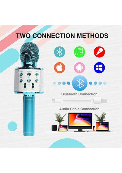 Çocuklar Için Karaoke Mikrofonu, LED Işıklı Bluetooth Kablosuz Mikrofon, Kız Erkek Yetişkinler Için Taşınabilir El Karaoke Mikrofon Hoparlör Makinesi (Mavi) (Yurt Dışından)