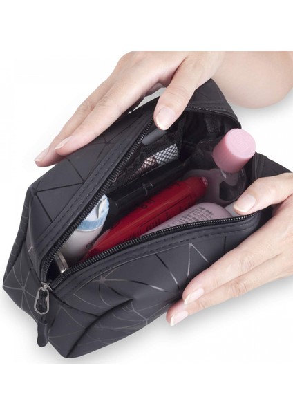 Makyaj Çantası, Su Geçirmez Pu Seyahat Tuvalet Çantası Büyük Kapasiteli Kozmetik Çantası Kılıfı Kadın Kızlar Için Kullanışlı Organizatör (Siyah) (Yurt Dışından) modelleri