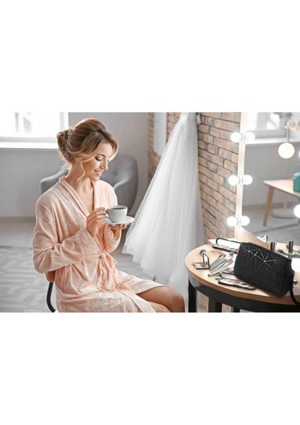 Makyaj Çantası, Su Geçirmez Pu Seyahat Tuvalet Çantası Büyük Kapasiteli Kozmetik Çantası Kılıfı Kadın Kızlar Için Kullanışlı Organizatör (Siyah) (Yurt Dışından) fırsatları