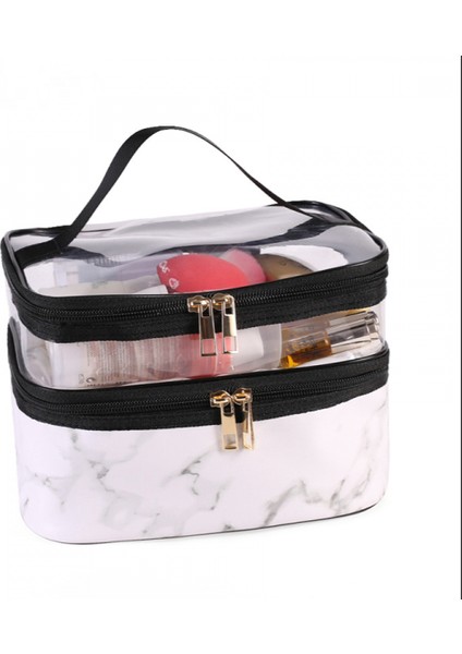 Ayrı Cepli Çift Katmanlı Makyaj Çantası, Kozmetik Fırça Ruj Için Seyahat Organizatörü, Taşınabilir Su Geçirmez, Büyük Kapasite, Makyaj Saklama Küçük Çanta (Yurt Dışından)