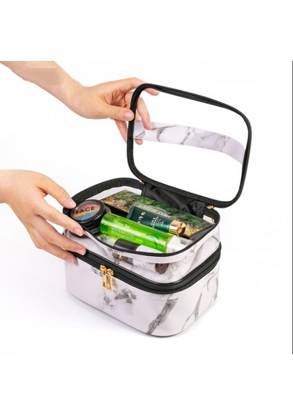 Ayrı Cepli Çift Katmanlı Makyaj Çantası, Kozmetik Fırça Ruj Için Seyahat Organizatörü, Taşınabilir Su Geçirmez, Büyük Kapasite, Makyaj Saklama Küçük Çanta (Yurt Dışından) fırsatları