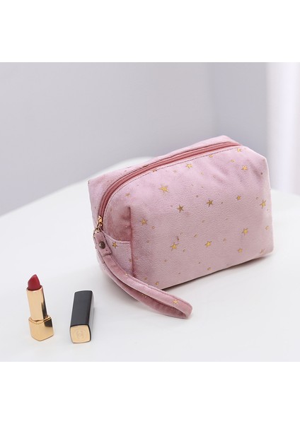 Sekizgen PINK17*8.5*10.5CM/0.1KG Bayanlar Kadife Kozmetik Çantası Seyahat El Yıkama Çantası Kadife Kozmetik Saklama Çantası (Yurt Dışından)
