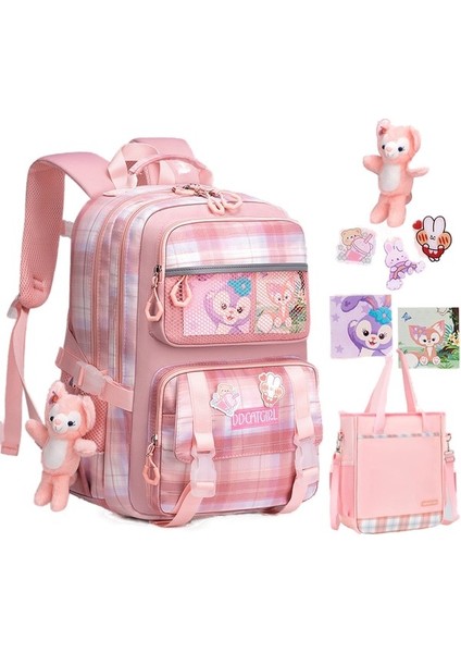 Pomeloinhg Ilkokul Okul Çantası Kafes Kızlar 13 Ila 6. Sınıf Çocuklar Omurga Koruma Ortaokul Öğrencisi Sırt Çantası 8 Parçalı Set (Yurt Dışından)