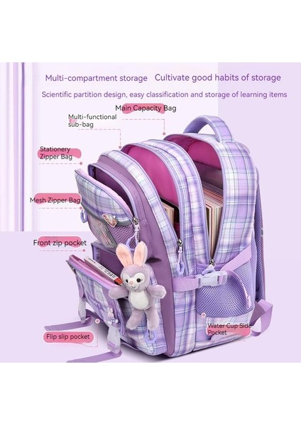 Pomeloinhg Ilkokul Okul Çantası Kafes Kızlar 13 Ila 6. Sınıf Çocuklar Omurga Koruma Ortaokul Öğrencisi Sırt Çantası 8 Parçalı Set (Yurt Dışından) fiyatları