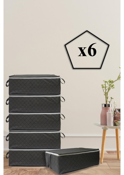 6 Adet Kapitone Desenli Bazaaltı Hurç 60 x 40 x 22 (Gri)