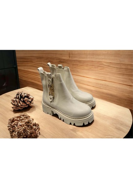 Kadın Postal Bot Zincir Detaylı - Krem - 39 fiyatları