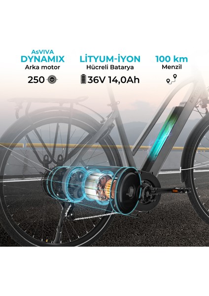 Elektrikli Bisiklet B15 | Pedelec Gri | Extra Güçlü 36V 14.0AH Aspilsan Batarya | 28"