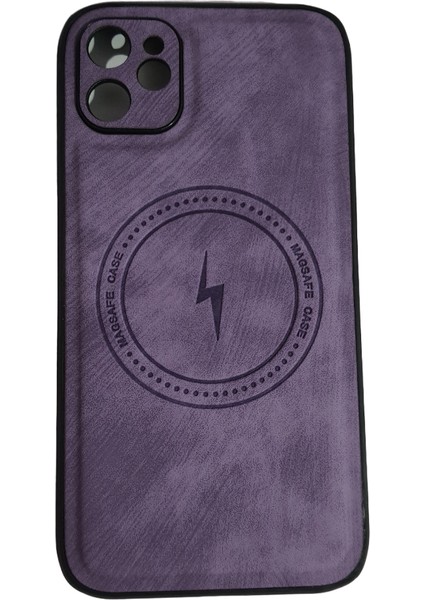 Apple iPhone 11 Uyumlu Alfa Desenli Magsafe Kablosuz Şarj Özellikli Kılıf Modeli Mor