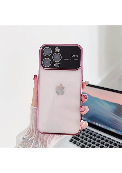 Apple iPhone 15 Pro Kamera Lens Korumalı Kenarı Renkli Luxury Şeffaf Kılıf Pembe