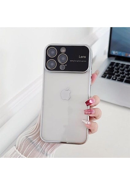 Apple iPhone 15 Pro Max Kamera Lens Korumalı Kenarı Renkli Luxury Şeffaf Kılıf Gümüş