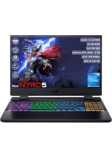 Nitro 5 AN515-58-79XA Intel Core I7 12700H 16 GB 512 GB SSD Rtx 4060 - 8 GB Freedos 15.6" Fhd Taşınabilir Bilgisayar NH.QM0EY.001