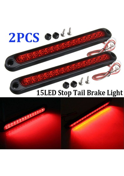 Adet 10 Inç 15 LED Römork Kamyon Rv Durdurma Kuyruk Arka Fren Dönüş Işık Çubuğu Durdurma Arka Yan Işaret Işıkları Su Geçirmez (Kırmızı) (Yurt Dışından)
