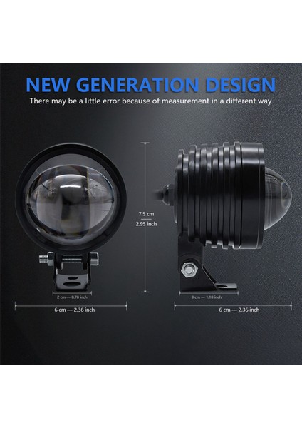 2x 3 Inç Motosiklet Far 30 W 6000LM Balıkgözü LED Motosiklet Işık Far Sürüş Sis Spot Beyaz + (Yurt Dışından)