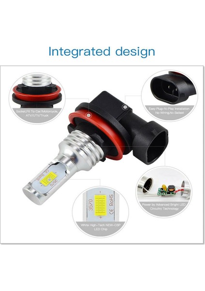 4x Süper Parlak H8 H9 H11 LED Far Ampul Kiti Yüksek/düşük Işın Işık 8000LM 8000K Buz Mavisi 80W (Yurt Dışından)