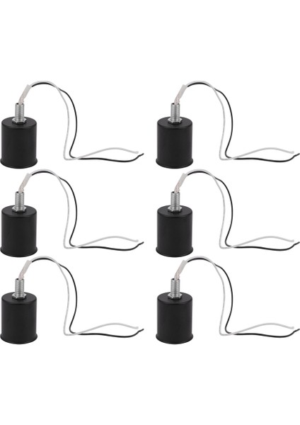 6x E27 Seramik Vida Tabanı Yuvarlak LED Ampul Lamba Soket Tutucu Adaptör Metal Lamba Tutucu Tel Siyah (Yurt Dışından)
