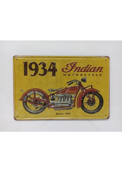 1934 Sarı Indian Motosiklet Retro Metal Plaka 20 x 30 cm