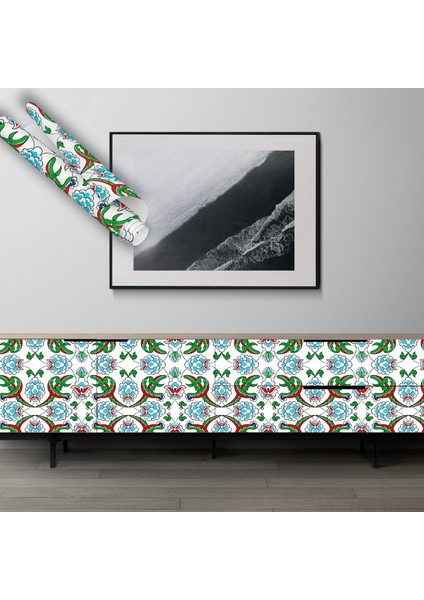 Kırmızı Yeşil Çini Görünümlü Yapışkanlı Folyo, Tezgah, Masa, Dolap Kaplama Folyosu, Minimal Tasarımlı, Isıya Dayanıklı, Su Geçirmez, Yapışkan Folyolar, Sticker, Büyük Ebatlı, Dekoros indirimleri
