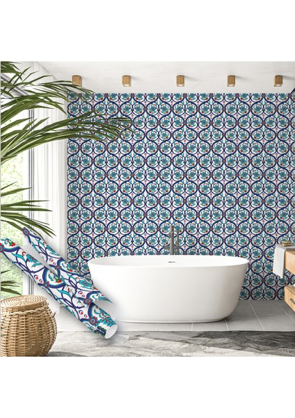 Osmanlı Çiçek Motifli Çini Desenli Yapışkanlı Folyo, Büyük Ebatlı Mutfak, Tezgah, Masa, Dolap Kaplama Folyosu, Isıya Dayanıklı, Su Geçirmez, Yapışkan Folyolar, Sticker, Dekoros modelleri